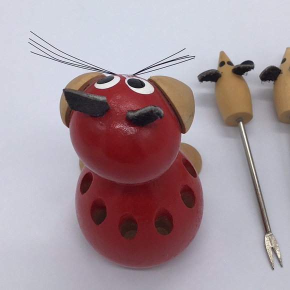 Retro Giftcraft Wooden Whimsical Cat & 6 Mice Forks - Picture 8 of 8